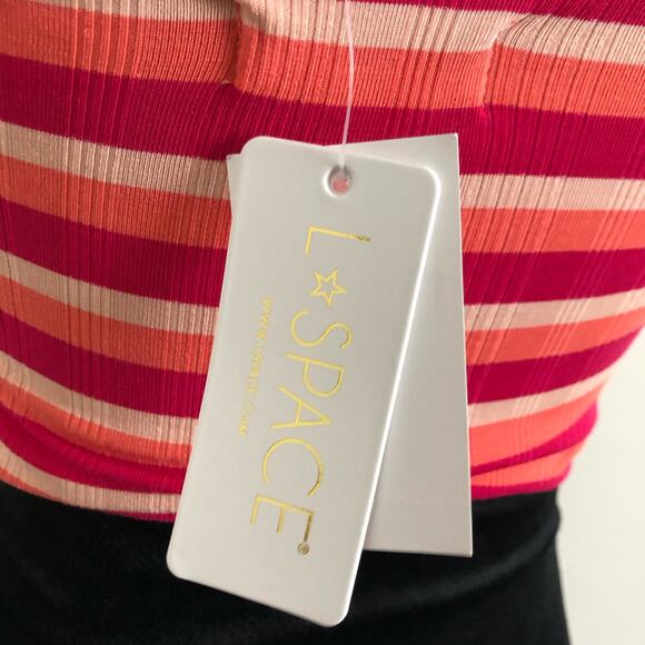 L*SPACE Paloma Top Small Striped Halter‎ Crop Top Red Pink Orange Cutout Detail - Picture 6 of 8
